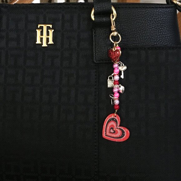 Valentines Hand Crafted, Beaded Heart Bag Charm, Keychain, Backpack Charm - Picture 2 of 9